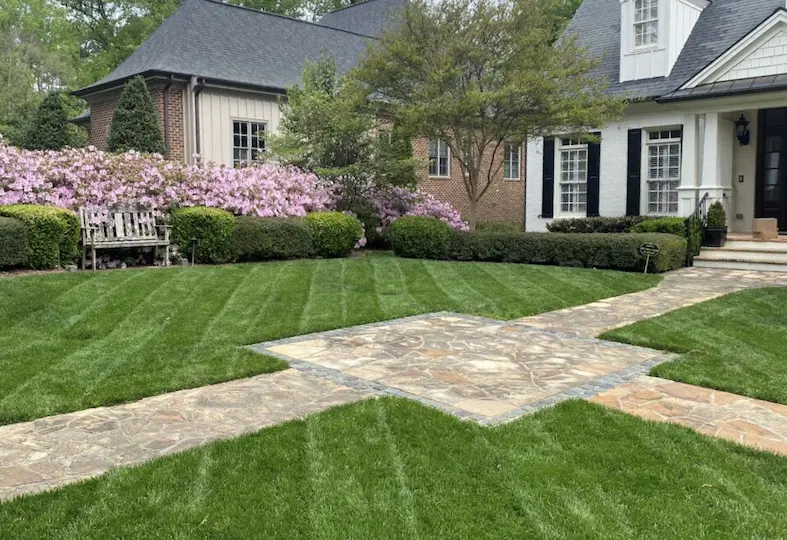 A lawn transformed by Turf TitanZ's lawn care services
