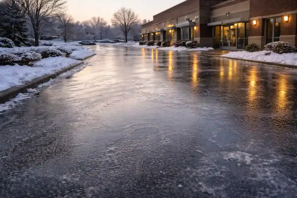 removing ice on pavement in the winter