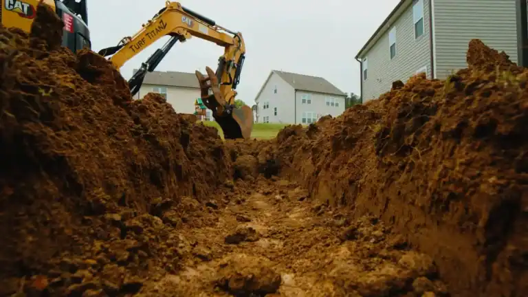 Turf TitanZ excavator preparing soil for a residential landscape renovation project in Rolesville, NC